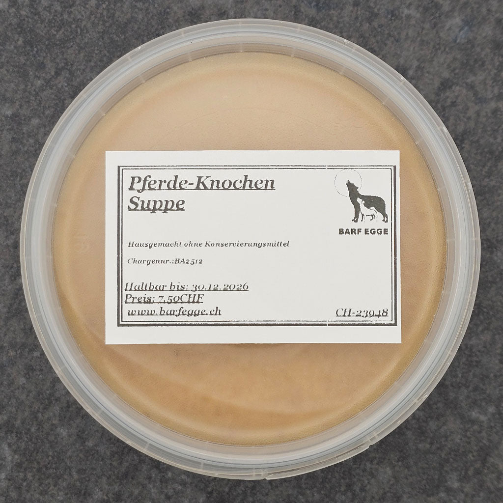 Knochensuppe Pferd – ein BARF-Zusatz für Hunde, geeignet für Allergiker