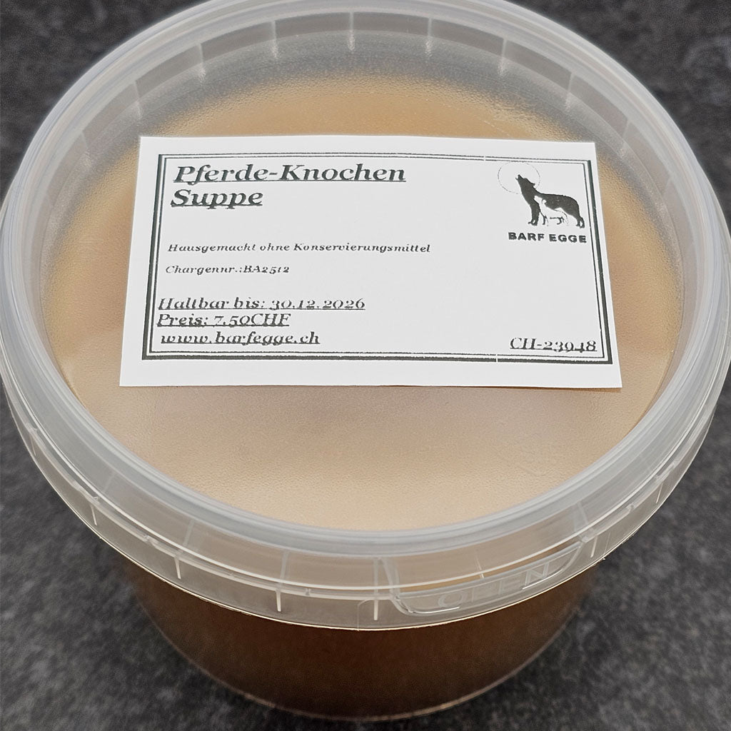 Knochensuppe Pferd – ein BARF-Zusatz für Hunde, geeignet für Allergiker