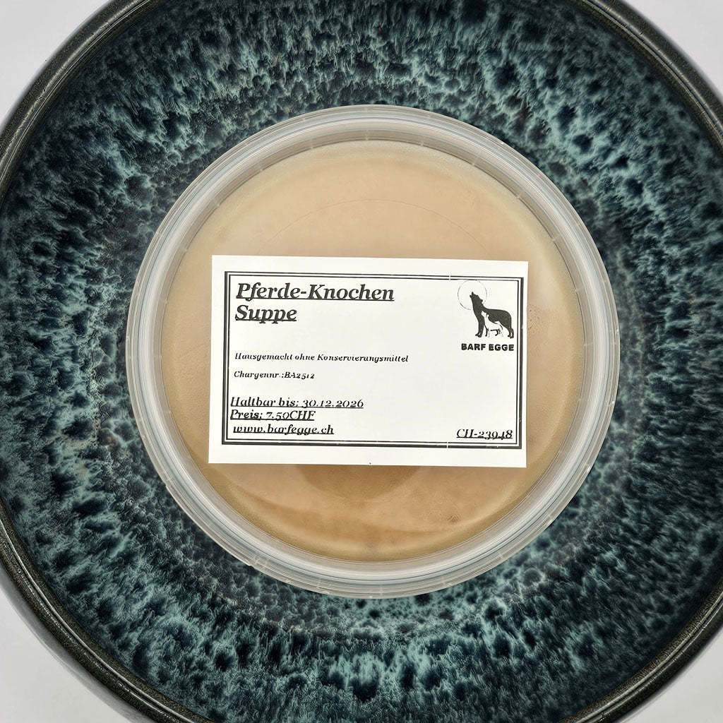 Knochensuppe Pferd – ein BARF-Zusatz für Hunde, geeignet für Allergiker